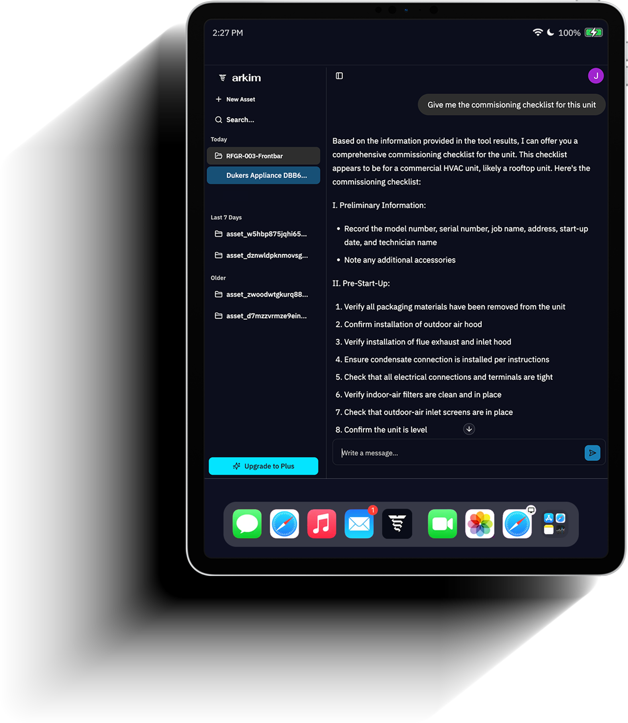 Arkim AI Assistant iPad Interface